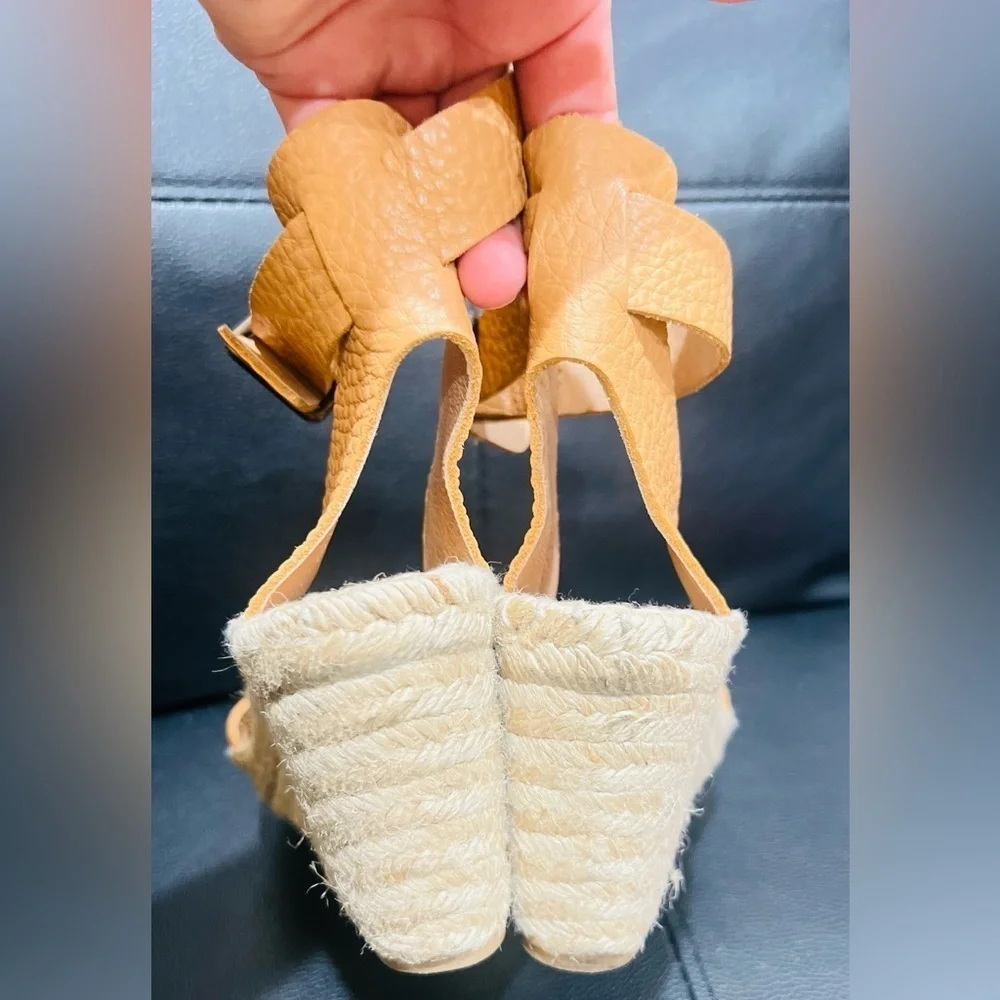J.Crew Corsica Caramel Leather Ankle Strap Espadrille Wedge Sandals Size 8